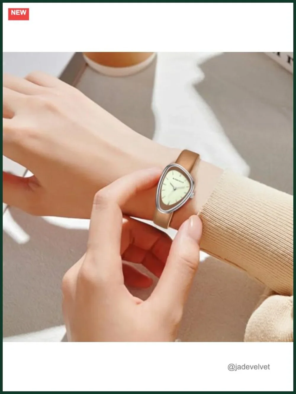 Vintage Leather Analog Quartz Watch Irregular Dial Women